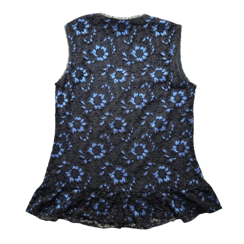 Vintage Y2K Lace Floral Whimsigoth Black Blue Studio 1940 Hook Eye Tank Top L - Picture 2 of 7